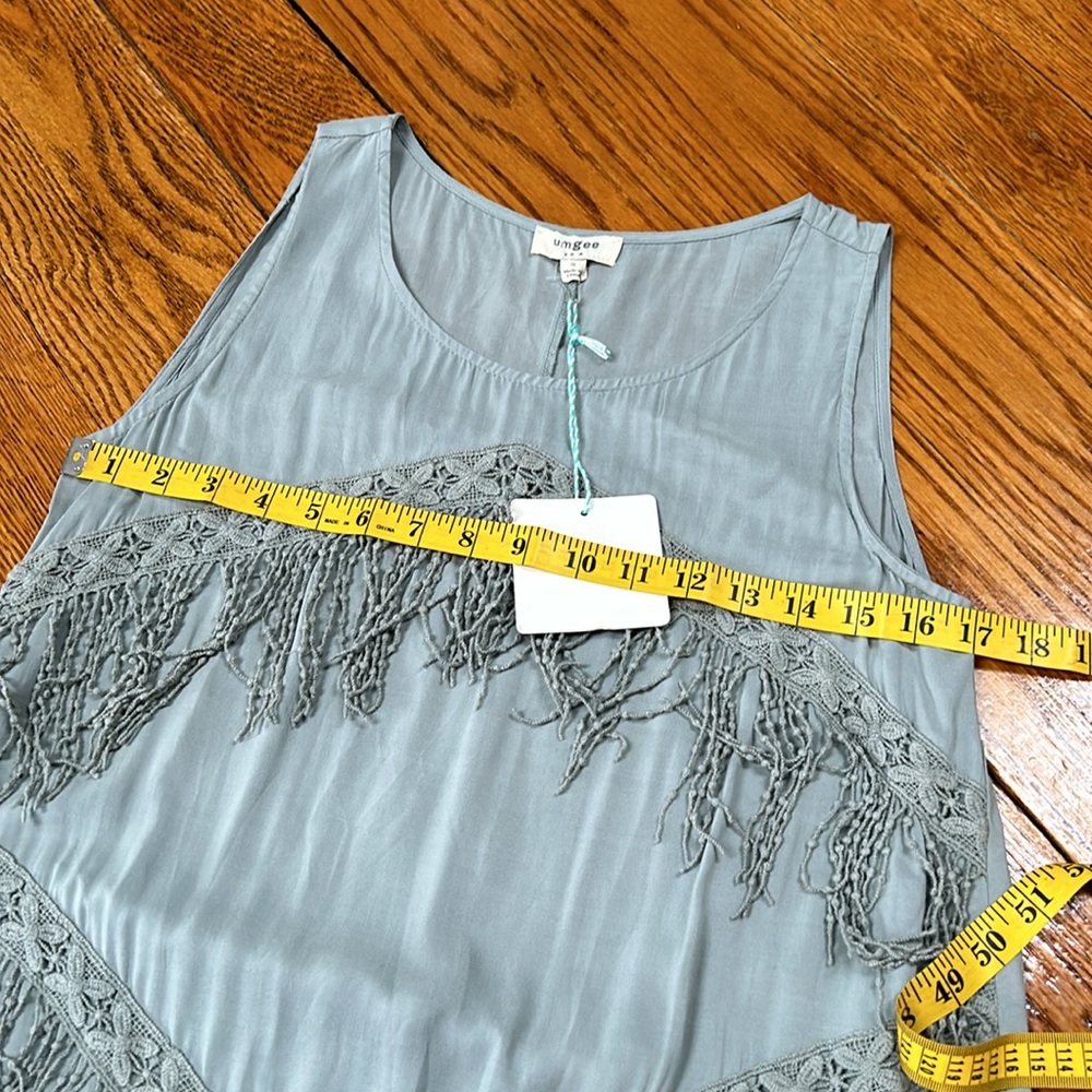 Umgee Shake it Off style green sleeveless dress. Fringe front. Size Small. NWT - Picture 8 of 12